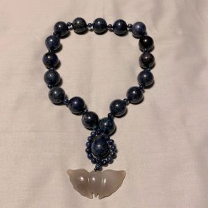 Vintage Chunky Necklace Purple Blue Glass Marbles Carved Butterfly or Bat Clasp